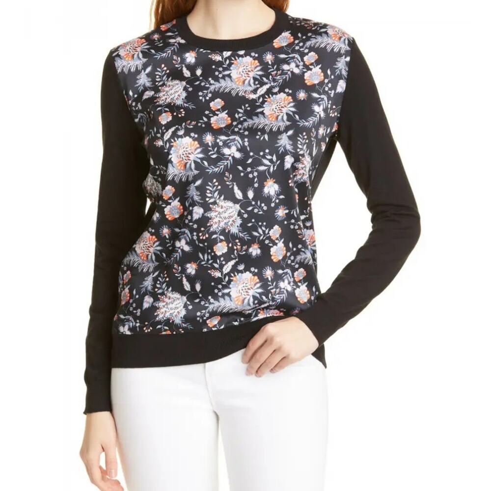 Ted Baker Black Werti Orange Black Floral Women long sleeve sweater XS 1/ 2